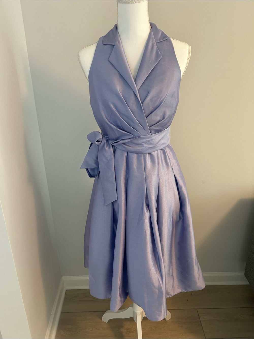 Sleeveless Lavender Wrap Dress with Waist Tie